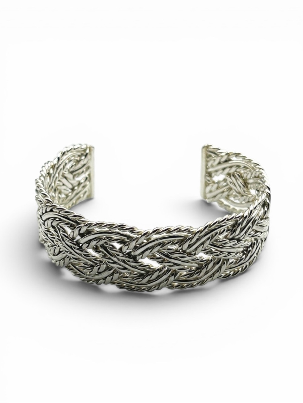 Women’s Vintage Braided Woven Sterling Silver Cuff Bracelet Flexible 39g EUC